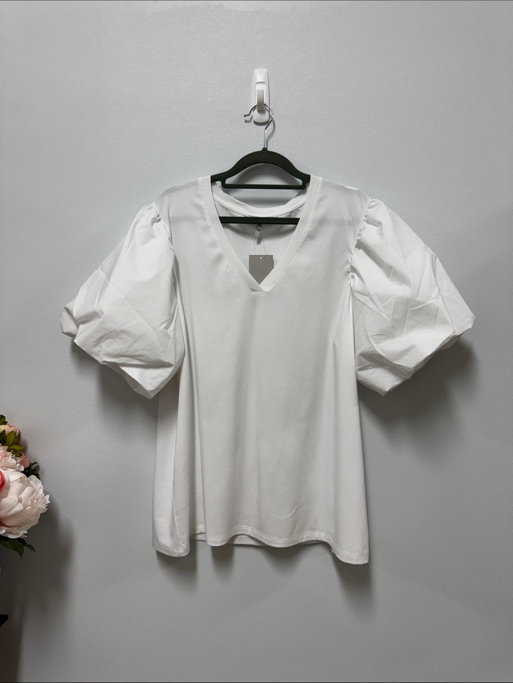 Hinson Wu Kaitlyn White V-Neck Puff Sleeve Blouse